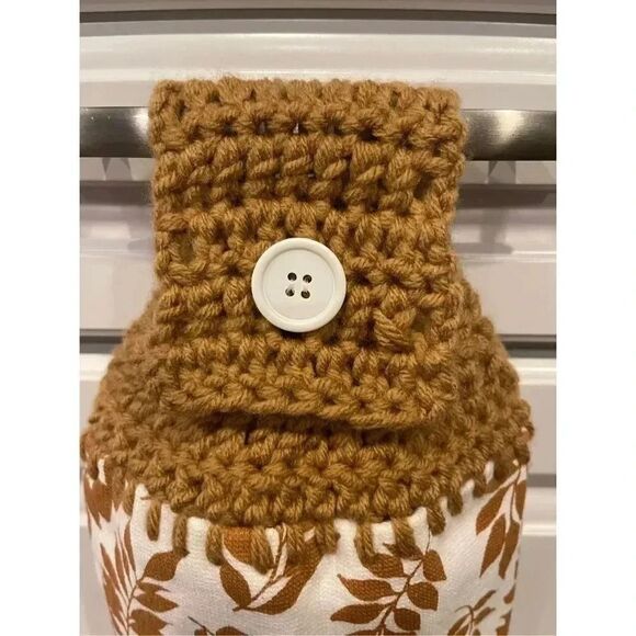 Crochet Top Kitchen Towel- Brown Fall Foliage - Picture 2 of 3